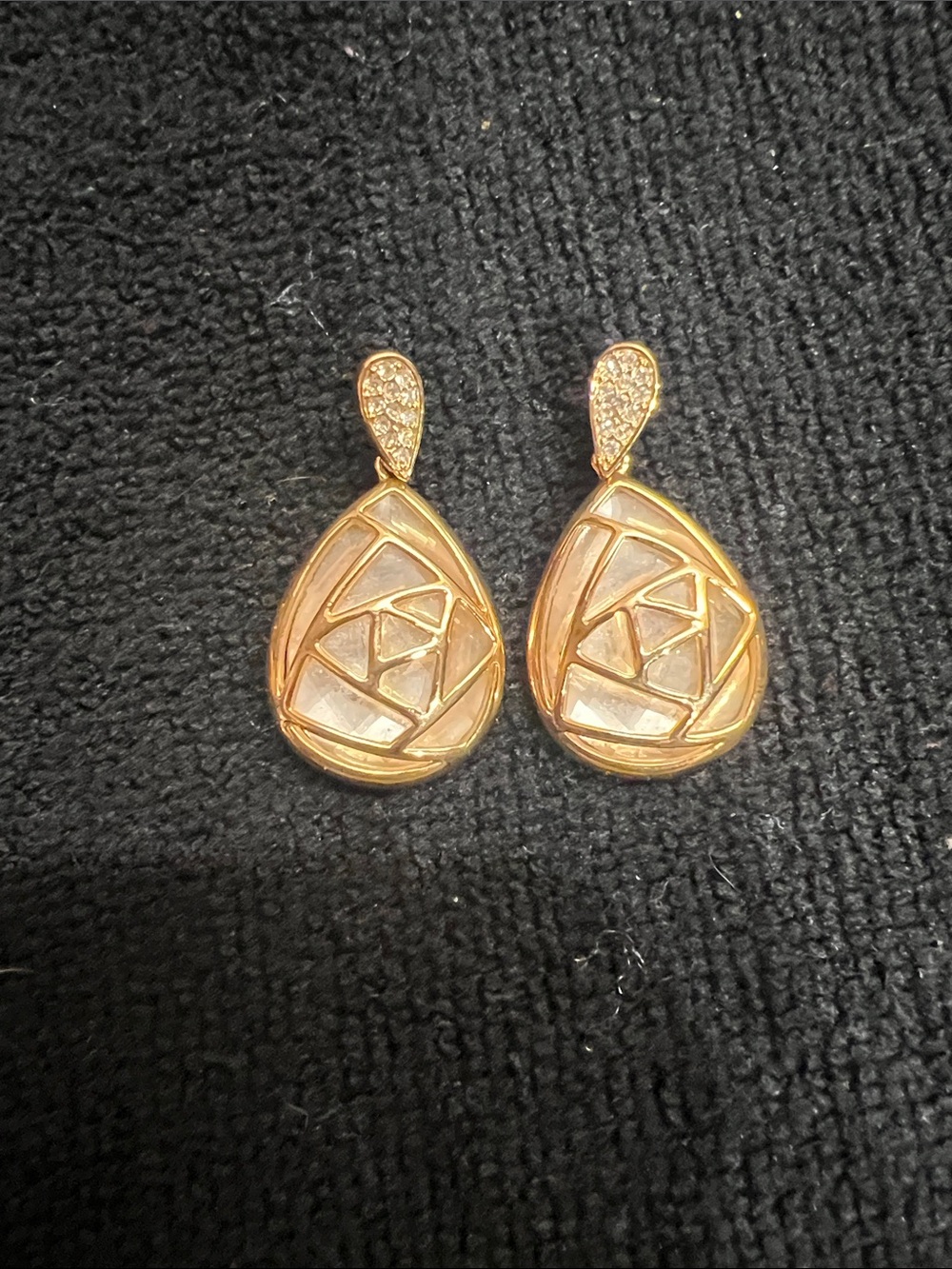 Vintage Geometric Tear Drop Shell Mosaic Earrings with Rhinestone